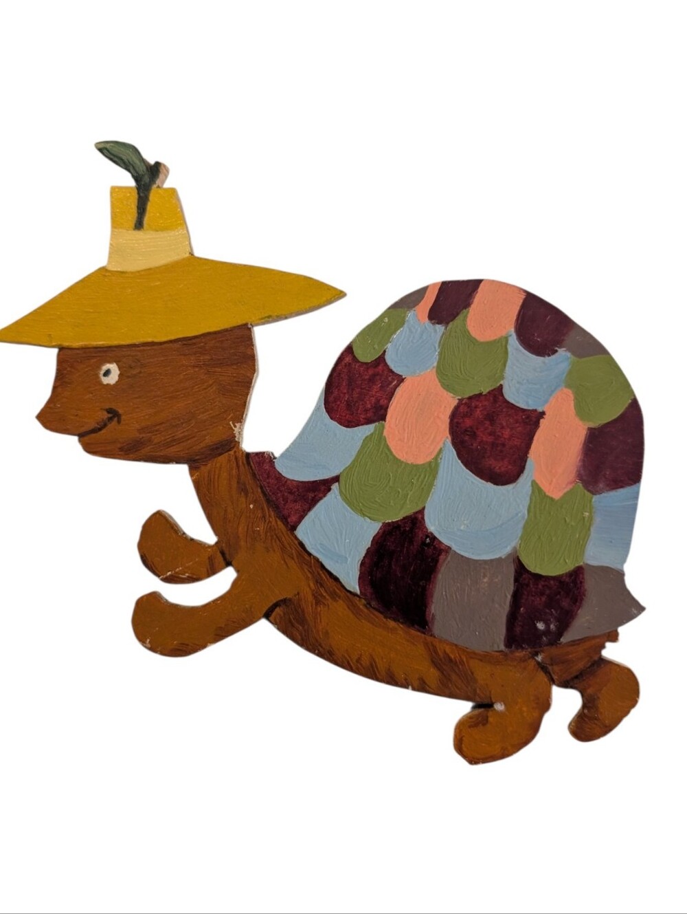 Vintage Hand-Painted Wooden Turtle Cutout Wall Decor Folk Art 4x6